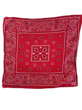 Vintage Cowboy Cowgirl Hanky Fast Color Cotton Red Bandana Geometric 20x19"